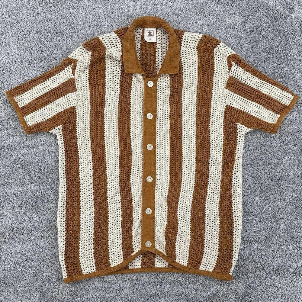 Dandy Del Mar The Dominica Crochet Shirt Men's XL Burnt Sienna Stripe Button Up